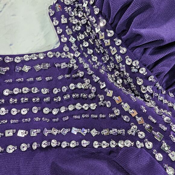 Betsy & Adam WOMENS SIZE 0 Purple Metallic Halter Formal Evening Dress Gown - Picture 7 of 16